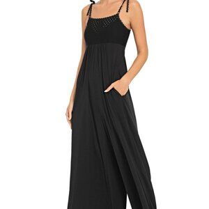 ROBIN PICCONE Black Lace Eyelet Stretch Jersey Pant Jumpsuit Cover-Up Beach XS N